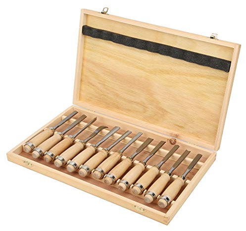 12 Stück Holz-Schnitzwerkzeug Set, Stechbeitelsatz für Holz, Tranchiermesser Holzschnitzset Hand Meißel Werkzeug Kerbschnitzsatz mit Aufbewahrungskiste für Anfänger Schnitzer