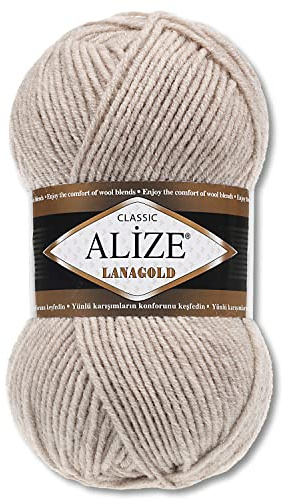 Wohnkult Alize 100 g Lanagold Premium Wolle 51 Auswahl Mützen Decken Kleidung Accesoire (152 | Beige Melange)