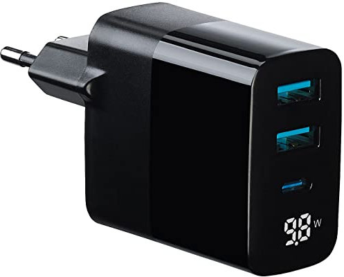 revolt Ladenetzteil: 30 W 3-Port-USB-Netzteil, USB-C & 2X Typ A, Display, PD Power Delivery (Netzteile für Steckdose, Messgerät, Schnellladegerät für Handy)