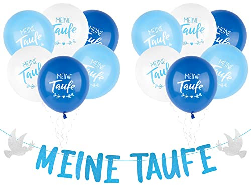 Meine Taufe Girlande & Banner - Blaues Taufe Dekoration Set mit 12 Pcs Luftballons (12 Zoll) für Jungen & Mädchen