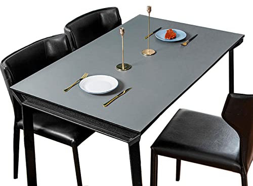 FANIVIN PU Tischdecke Tischmatte Schreibtisch Tischfolie Haushalt Küche Bürobedarf Doppelseitig Tischschutz Matte Wasserdicht Schwarz+Grau 60 * 120cm