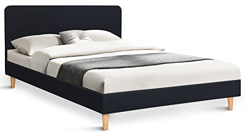 IDMarket - Lit Double scandinave Balta avec tête de lit et sommier 160 x 200 cm Tissu Noir