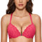 DOBREVA Damen Vorderverschluss BH mit Bügel Push Up Spitzen Neckholder BHS Racerback Tiefer Ausschnitt Gepolsterter Helle Rose 80C