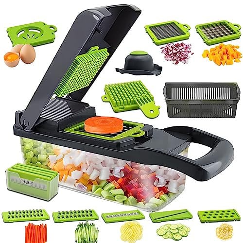 Toskope Coupe Legumes Multifonctions 16 en 1, Mandoline de Cuisine et Coupe Legumes Manuel à 7 Lames Remplaçables, Decoupe Legumes pour Oignons, Légumes