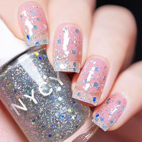 DMQ Glitter Nail Polish, Silver Sequins Flash Shinny Nail Varnish - Quick Drying & Long Lasting Nail Polish Gel - No Need Baking Nail Gel for Women Girls DIY Nail Art at Home