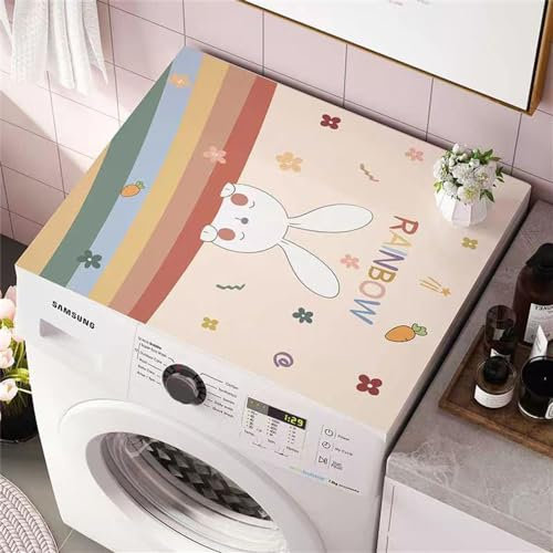 Morbuy Waschmaschinenauflage rutschfest Waschmaschine Abdeckung Waschmaschinenabdeckung Schnelltrocknend, Weiche und Zuschneidbare für Trockner, Kühlschrank (65x90cm,Häschen)