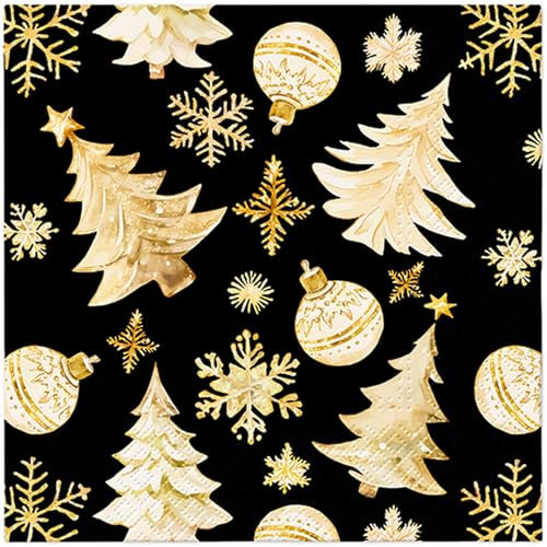 20 Servietten Weihnachten Weihnachtsornamente gold auf schwarz als Tischdeko. Papierservietten mit Motiv. Auch für Decoupage und Serviettentechnik 33x33cm