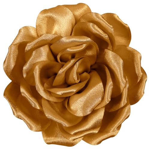 Mecool Broche de rosa grande para corte de pelo, flor de flor para el pelo, accesorio para fiesta de boda para niñas, color dorado