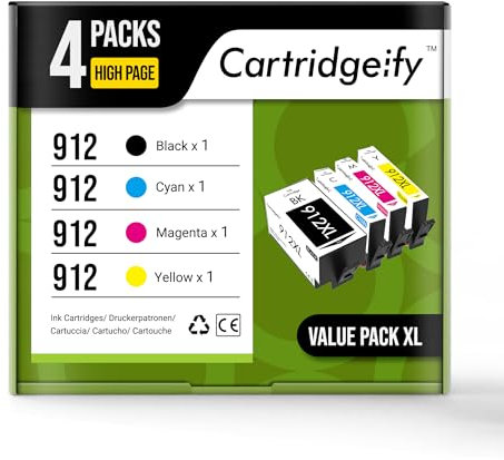 Cartridgeify 912XL Druckerpatronen kompatibel mit HP 912 XL Patronen Multipack (1x Schwarz, 1x Cyan, 1x Magenta, 1x Gelb, 4er-Pack), für Officejet 8012 8014 8015, OfficeJet Pro 8022 8023 8024 8025