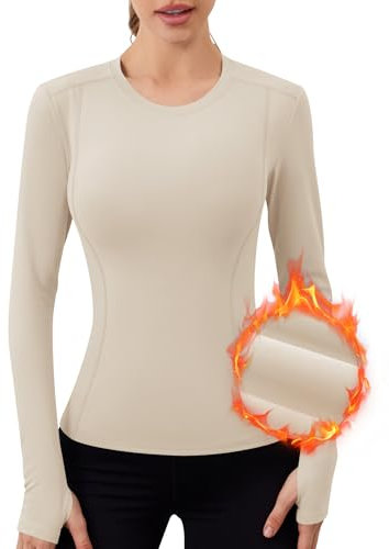 IECCP Langarmshirt Damen Sport Oberteile Damen Sportshirt Fleece Thermo Laufshirt Nahtlos Longsleeve Shirts mit Daumenloch für Workout Fitness Yoga Gym Knochen XL