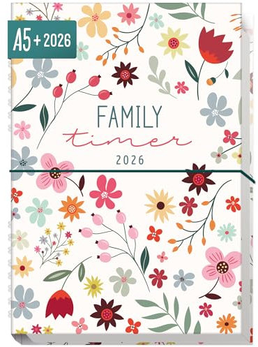 Häfft® Family-Timer 2026 A5+ Wild Flower Familien-Kalender für 4 Personen, Familien-Planer 12 Monate: Jan bis Dez 26, Family-Organizer - nachhaltig & klimafreundlich