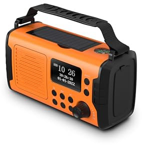 Kurbelradio DAB FM 20000mAh, Notfallradio DAB Plus Kurbel Solar, Solar Radio Notfall mit Bluetooth & Wecker, Emergency Radio mit Handy Ladegerät & Taschenlampe, SOS Kompass Survival Radio (Orange)