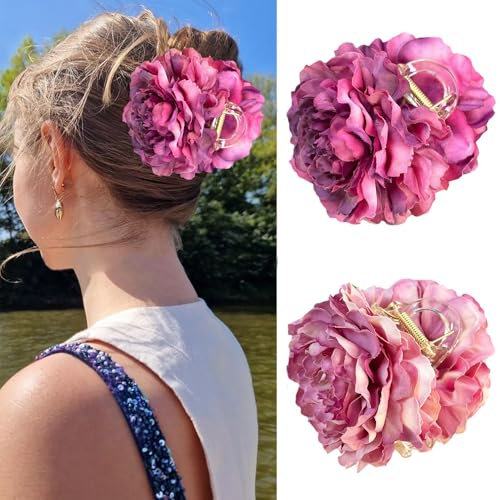XFSRG 2 Piezas Pinzas Pelo Mujer Flor Pinza Pelo Moda Clip Ideales para Peinados de Diario y Fiesta(Morado y Rojo)