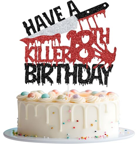 Have a Killer 18th Birthday Cake Topper, Happy 18th Birthday Cake Decorations, Bloody I'm 18, Halloween Horror Zombie Vampire 18th Bday Party Decorations Glitter