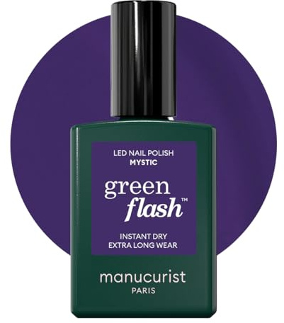 Manucurist Green Flash Mystic Purple Blue LED Gel Nail Polish | LED gel polish and semi-permanent nail varnish, UV nail lamp compatible. 12-free, bio-sourced, vegan, Made in France, 15 ml