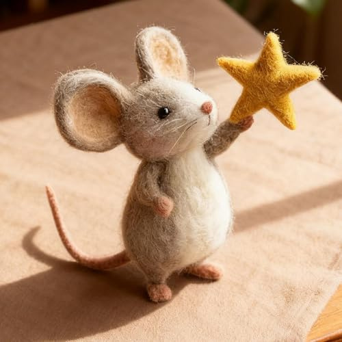 Five-Pointed Star Felt Mice | Felt Christmas Mice Ornaments | Needles Felting Gift Rodents Animals Figures with Star Wand | Cute Felts Wool Mouse Christmas Tree Decorations for Home Decor