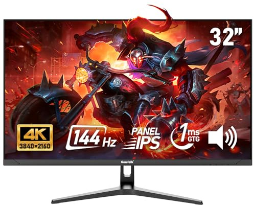 Gawfolk 32 inch 4K Ultra HD Computer Monitor, 144Hz Gaming PC Screen, 1ms, Adaptive Sync, 100% sRGB, 178° Wide Viewing Angle, HDMI 2.1, DisplayPort 1.4, Compatible with 75 * 75MM Wall Mount-Black