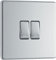 BG Electrical Double Wall Light Switch, 2 Way, Screwless Front Plate, Slim Profile, Premium Flatplate, Polished Chrome, 20A, 16AX, FPC42