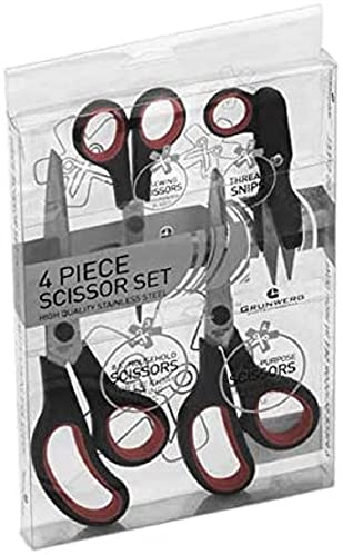 Grunwerg 4 Piece Boxed Kitchen Scissor Set, Black/Red