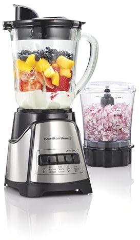 Hamilton Beach (58149) Blender with Glass Jar for Shakes & Smoothies, Multi Function, Electric, Includes Chopper Attachment