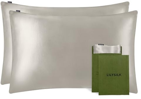 LILYSILK Edel Seide Kopfkissenbezüge Kissenbezüge mit Hotelverschluss Kissenhülle aus 100% Maulbeerseide 2 Stücke 19 Momme in Schachtelverpackung Silbergrau 40x60cm Verpackung MEHRWEG