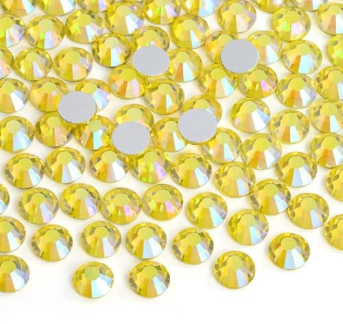 Jollin Glue Fix Flatback Rhinestones Glass Diamantes Gems For Nail Art (ss20 576pcs, Lemon AB)