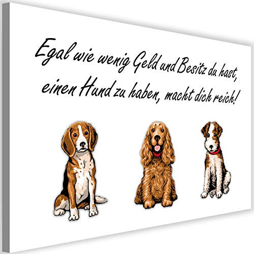 Feeby Leinwandbilder Hunde Bilder Kunstdruck Zitat Spruch Hunderassen Weiß 60x40 cm