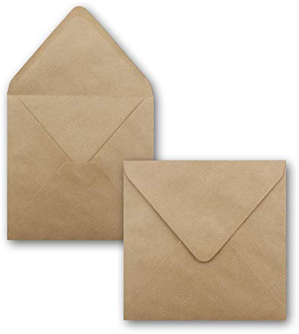 125 Quadratische Briefumschläge Kraftpapier gerippt - 155 x 155 mm - Kuvert mit 110 g/m² - Umschläge Spitze Klappe mit Nassklebung Umschläge ohne Fenster - Glüxx Agent