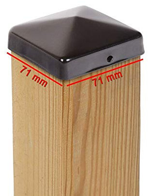 4x PFOSTENKAPPE PYRAMIDE STAHL SCHWARZ PULVERBESCHICHTET 71 x 71 MM