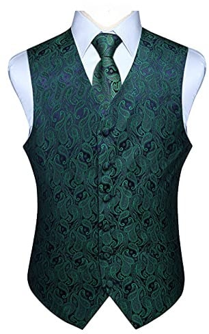 Enlision Herren Paisley Floral Jacquard Weste & Krawatte und Pocket Square Weste Anzug Set