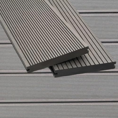 Mondesi WPC Terrassendielen Breitdielen Massiv XL - Komplett-Set Hellgrau | 12m²(3m x 4m) | Boden-Fliesen + Unterkonstruktion & Clips | Balkon Boden-Belag + rutschfest + witterungsbeständig