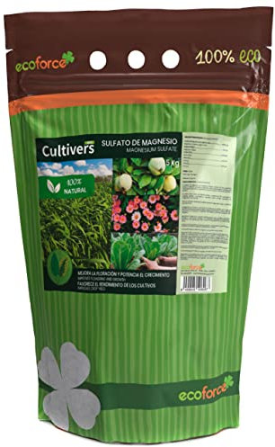 CULTIVERS Sulfato de Magnesio de 5 kg. Abono universal ecológico 100% Natural. Favorece el crecimiento de cultivos, jardines y plantas de interior. Fertilizante de Magnesio alta solubilidad
