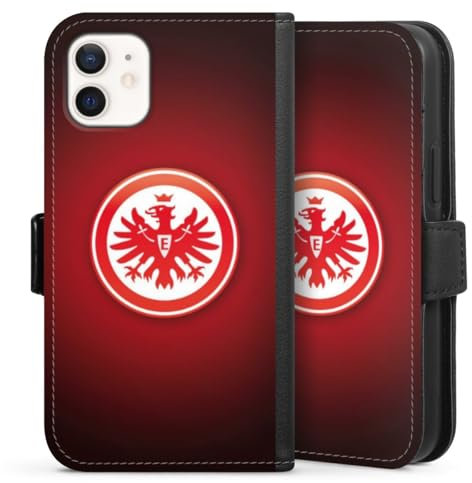Klapphülle kompatibel mit Apple iPhone 12 mini Handyhülle aus Kunst Leder schwarz Flip Case Eintracht Frankfurt Offizielles Lizenzprodukt Wappen