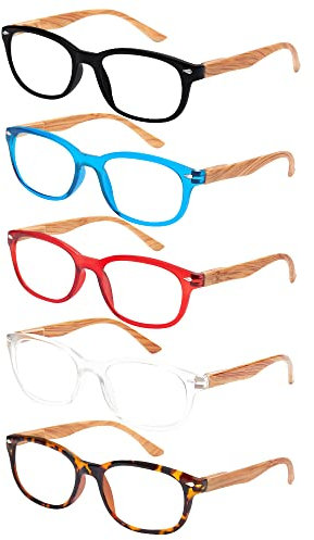 EFE Gafas de Lectura 5-Pack para Hombres Mujeres Gafas Aumento Lectura con Diseño de Vetas de Madera Rectángulo Estilo Ligeros Cómodos Anti Luz Azul para Antifatiga 2.0