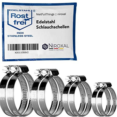 NietFullThings Rostfreie Schlauchschellen im Set | je 2 Stück von Spannbereich 20-32/25-40/30-45/35-50 mm | Bandbreite 9-mm | V2A Edelstahl | Rohrschelle Schlauchklemme Sortiment DIN-3017 W4