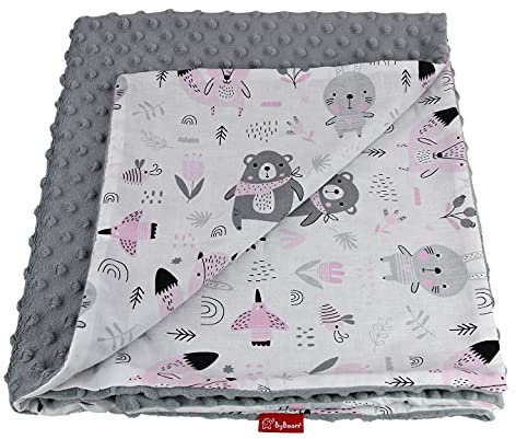 ByBoom Basics Babydecke 75x100 cm, OEKO-TEX, doppelseitige, flauschige Kuschel-Erstlingsdecke mit Baumwoll- und Minkyseite, Extra weich - Made in EU