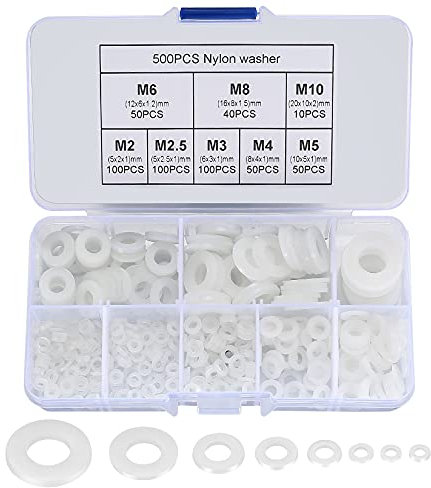 500 PCS White Nylon Washers, Round Plastic Flat O-Ring Washers Assortment, Faucet Gaskets for Pipes, Faucets, Mechanical Repairs - M2/M2.5/M3/M4/M5/M6/ M8/M10