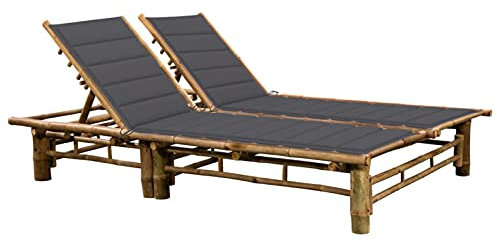 Susany Doppelliege mit Auflagen Sonnenliege 2-Personen Gartenliege Gartenmöbel Freizeitliege Relaxliege Strandliege Doppelliege Liegestuhl Bambus, Anthrazit