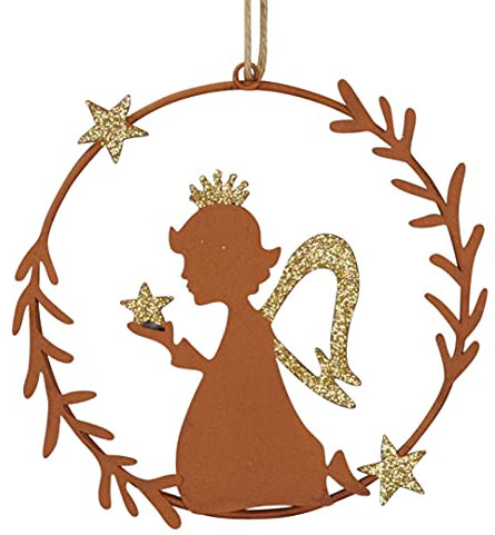 Kranz mit Engel kniend Gold Glitzer Rostoptik edel Türhänger Fensterdeko Deko Advent Weihnachten D=15 cm