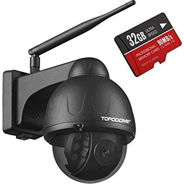 Topodome Metallo Videocamera Sorveglianza Esterno Wifi, 1080P Telecamera Wi-Fi Esterno Con Starlight Visione Notturna, Scheda SD 32G Built-in, Auto Tracking, Rilevazione Umana,Nero