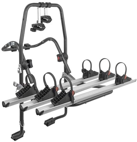 Porte-vélos Menabo Stand Up 3 sur Hayon de Voiture pour Peugeot 5008 2009 à 2016, Support de vélos sur Coffre Rabattable, Convient pour 3 vélos, Capacité de Charge 45 kg