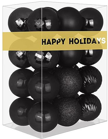 Schwarze 4,1 cm kleine Weihnachtskugeln, Weihnachtsbaumschmuck, Ornamente, bruchsicher, hängende Kugeln für Geburtstag, Halloween, Urlaub, Hochzeit, Dekorationen, Set mit 24 Stück