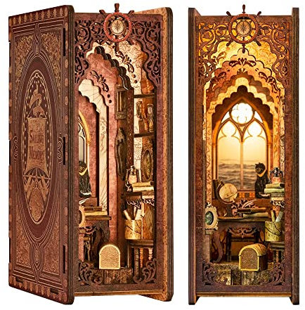 Cutefun DIY Book Nook Kit Insert d'étagère à Livres DIY Puzzle 3D en Bois Serre Livre - Décoration de Maison de poupée - avec Meubles et Accessoires,Jouets éducatifs et Cadeau