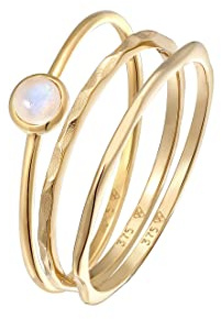 Elli Ring Damen 375 Gold Solitär 3er Set mit Mondstein
