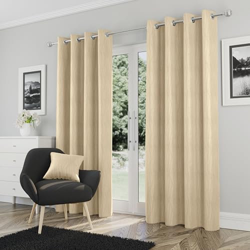 Enhanced Living Goodwood Eyelet Cream Curtains for Bedroom with Subtle Wave Pattern - 90x72 inch (229x183 cm) - Noise Reducing Thermal Curtains for Bedroom - 2 x Curtain Panels