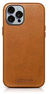 Apple Iphone 12 Pro Max, funda de cuero genuino de primera calidad, funda de cuero, funda de teléfono móvil compatible con inalámbrica, funda de cuero para teléfono móvil, marrón - BobbyRon con