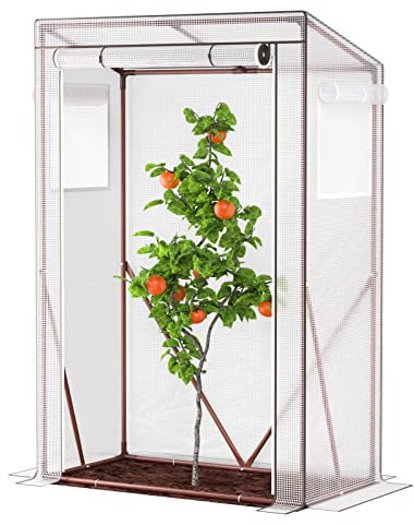 UDPATIO Invernadero de tomates, pequeño invernadero de tomates, con puerta enrollable y 4 ganchos para tierra, estable casa de cultivo vegetal, invernadero para suelo, jardín, 150 x 100 x 50 cm