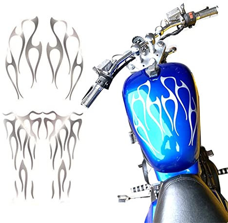 Silber Motorrad Flamme PVC wasserdichte Sonnencreme Reflektierende Gastank Aufkleber Aufkleber Für Honda Shadow VT750 Universal