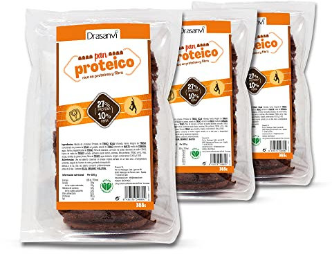 DRASANVI Pack x3 Pan Proteico Bajo en carbohidratos |27% de proteínas y alto contenido en fibra | para dieta low carb y keto | Bajo en azúcares y calorías | Con semillas de girasol y linaza | 365 gr