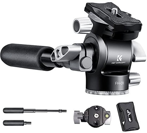 K&F Concept FH-01 Treppiede Testa Fluida, Testa Pan-Tilt del Treppiede Video,Testa Panoramica in Metallo con Piastra a Sgancio Rapido e Maniglia Per Videocamere e Fotocamera DSLR, Carico Max 5kg